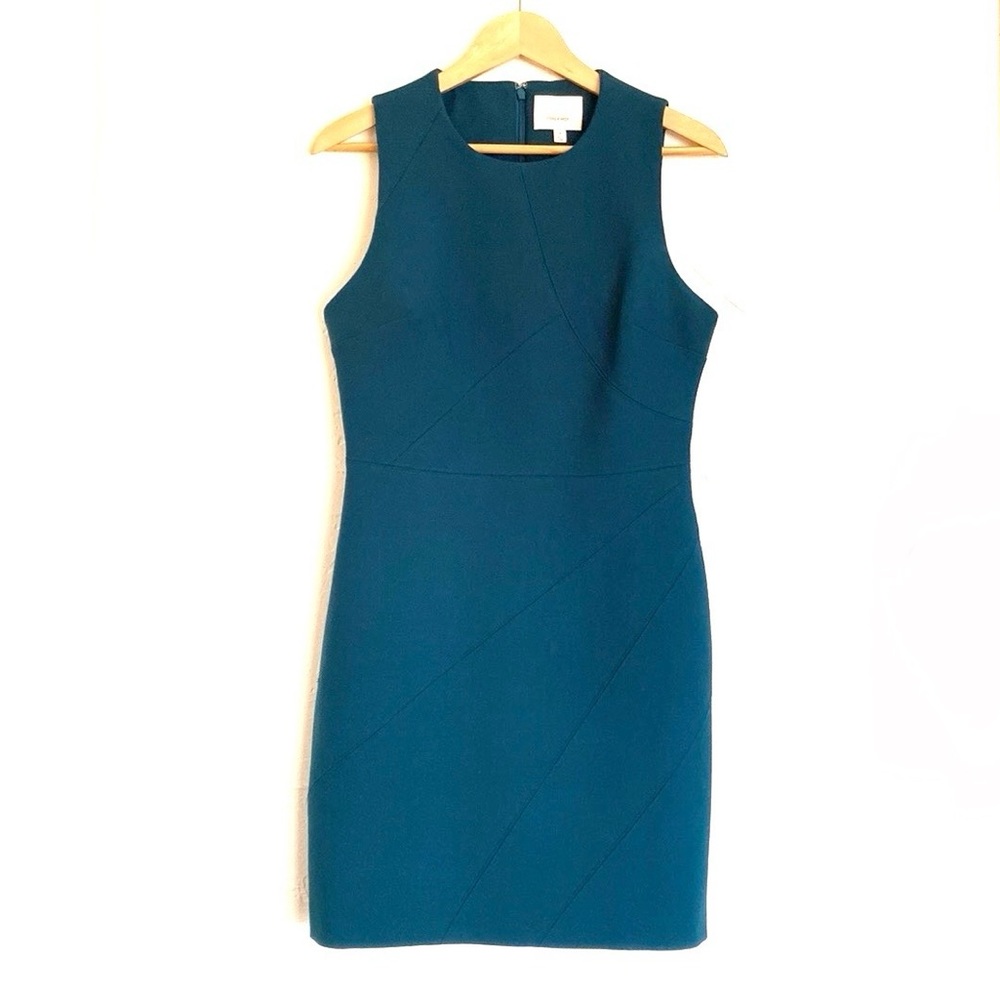 Cinq a Sept Teal Sleeveless Sheath Mini Dress - Picture 5 of 11